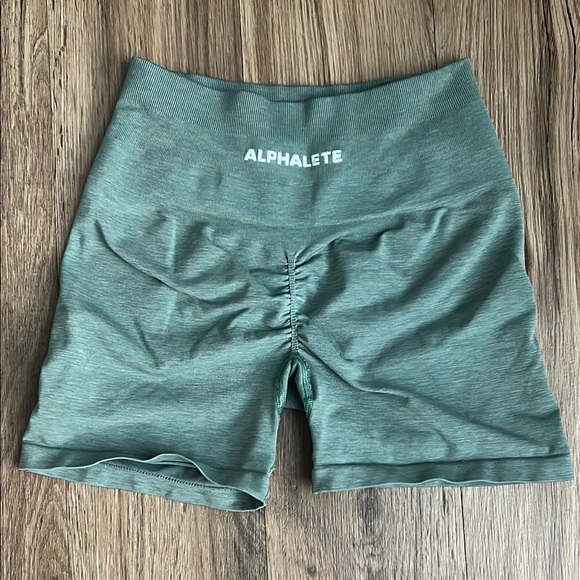 Alphalete Pants - Alphalete Green/Blue Bike Shorts with High-Waisted Compression Fit